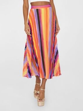 Milly Otha Sunset Stripe Pleated Rainbow Midi Skirt | Size 8